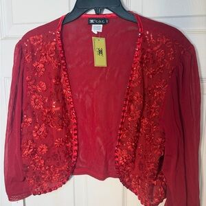 C.O.C. Vibrant Red Sequins Bolero Shrug Jacket 3XL